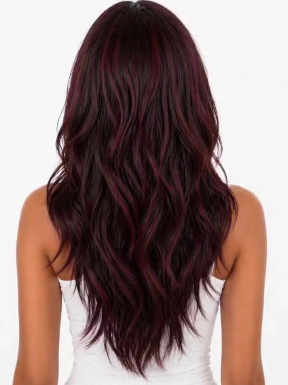 Soma Long Layered Wig with Burgundy Highlights